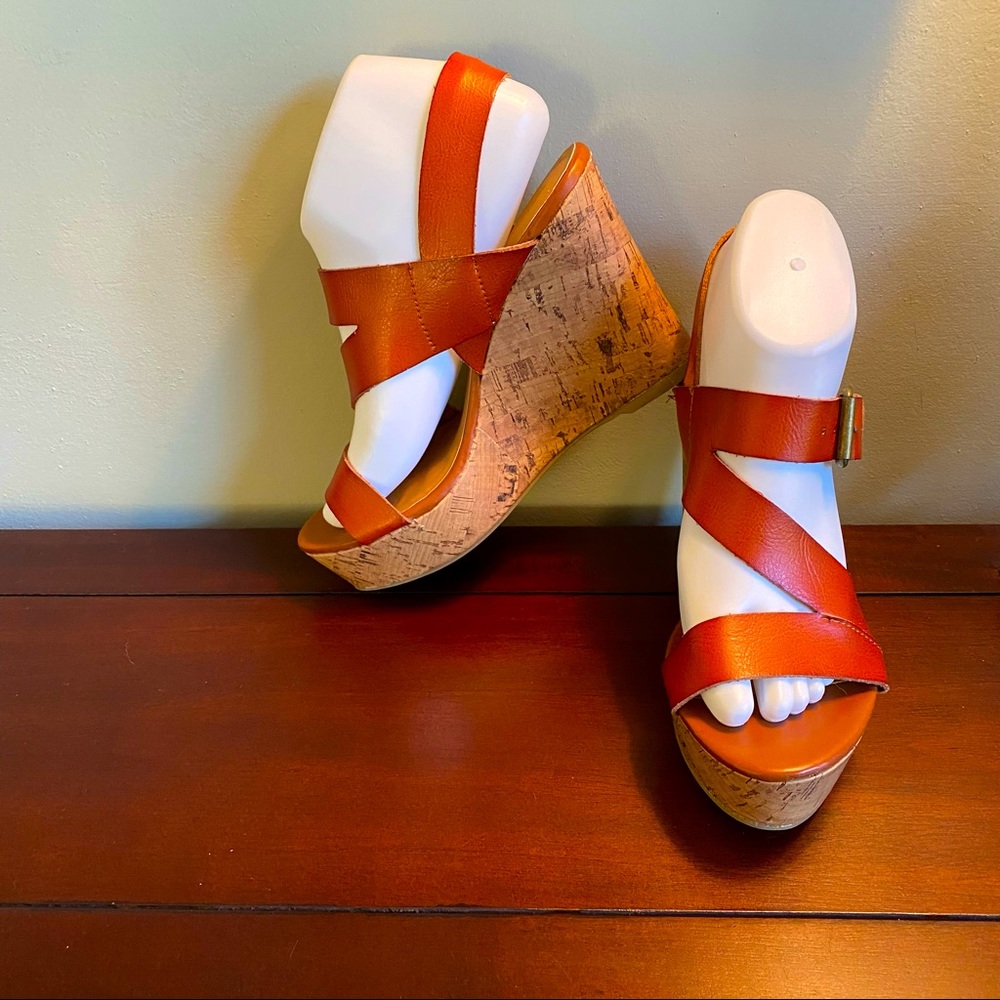 Brown Leather Strappy Wedge platform sandals